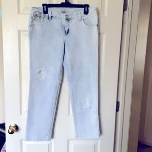 Lacy white flower with light blue jeans, Justice